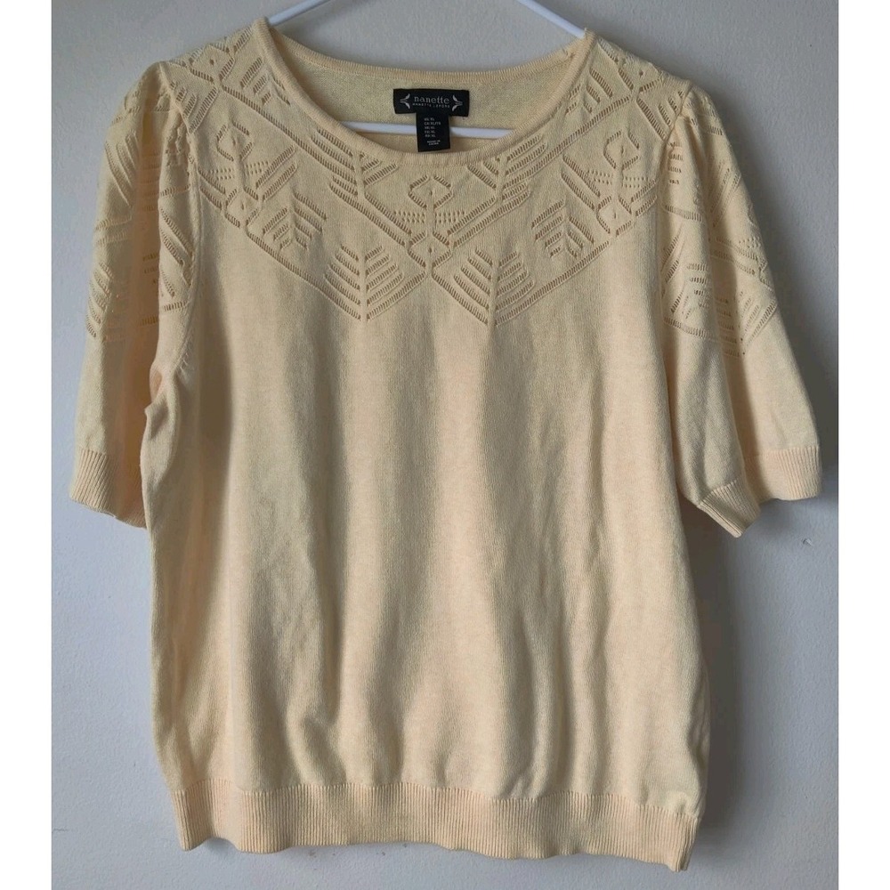 Nanette Lepore Short Sleeve Sweater Textured Neckline 100% Cotton Yellow Size XL